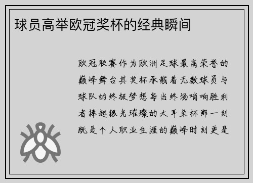 球员高举欧冠奖杯的经典瞬间